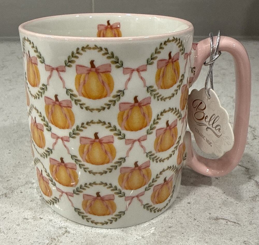 PINK BOWS on PUMPKINS 16oz Mug 10 Strawberry Street St. Bella Pumpkin Fall